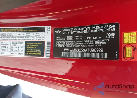 2010 Mini Cooper из США, поврежденный, VIN WMWMR3C59ATU96929